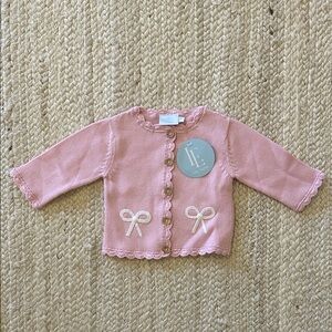 NWT Little English baby girl pink bow crochet cardigan, 9-12M